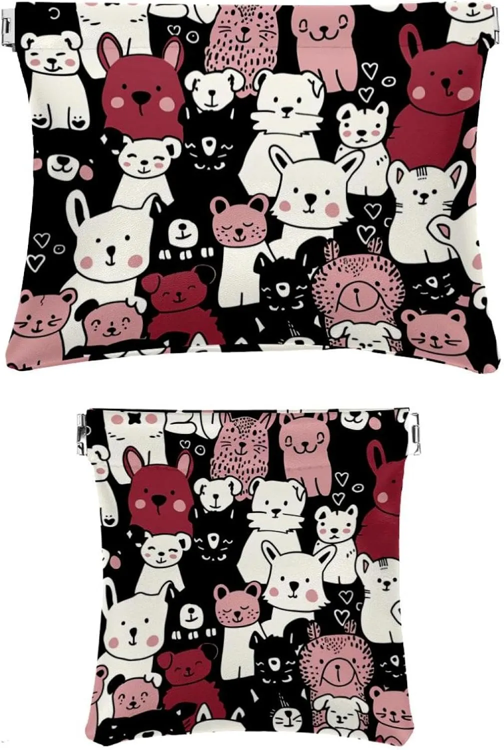 2 PCS Faux Leather Makeup Bag for Purse, Small Pouches for Purse, Mini Pocket Pouch, Mini Travel Storage for Cosmetics, Sheep Cat Dog Cartoon Animal