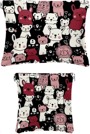 2 PCS Faux Leather Makeup Bag for Purse, Small Pouches for Purse, Mini Pocket Pouch, Mini Travel Storage for Cosmetics, Sheep Cat Dog Cartoon Animal
