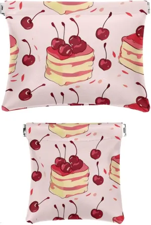 2 Piece Faux Leather Pocket Box, Small Makeup Bag for Purse, Mini Pocket Pouch, Mini Travel Storage for Cosmetics, Cute Cartoon Cherry Cake