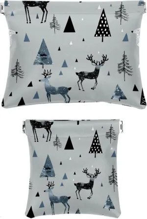 2 Piece Faux Leather Pocket Box, Small Travel Kit Storage Pouch, Portable Travel Makeup Bag for Women, Portable Squeeze Top Cosmetic Bag, Modern Abstract Forest Elk Tree Animal