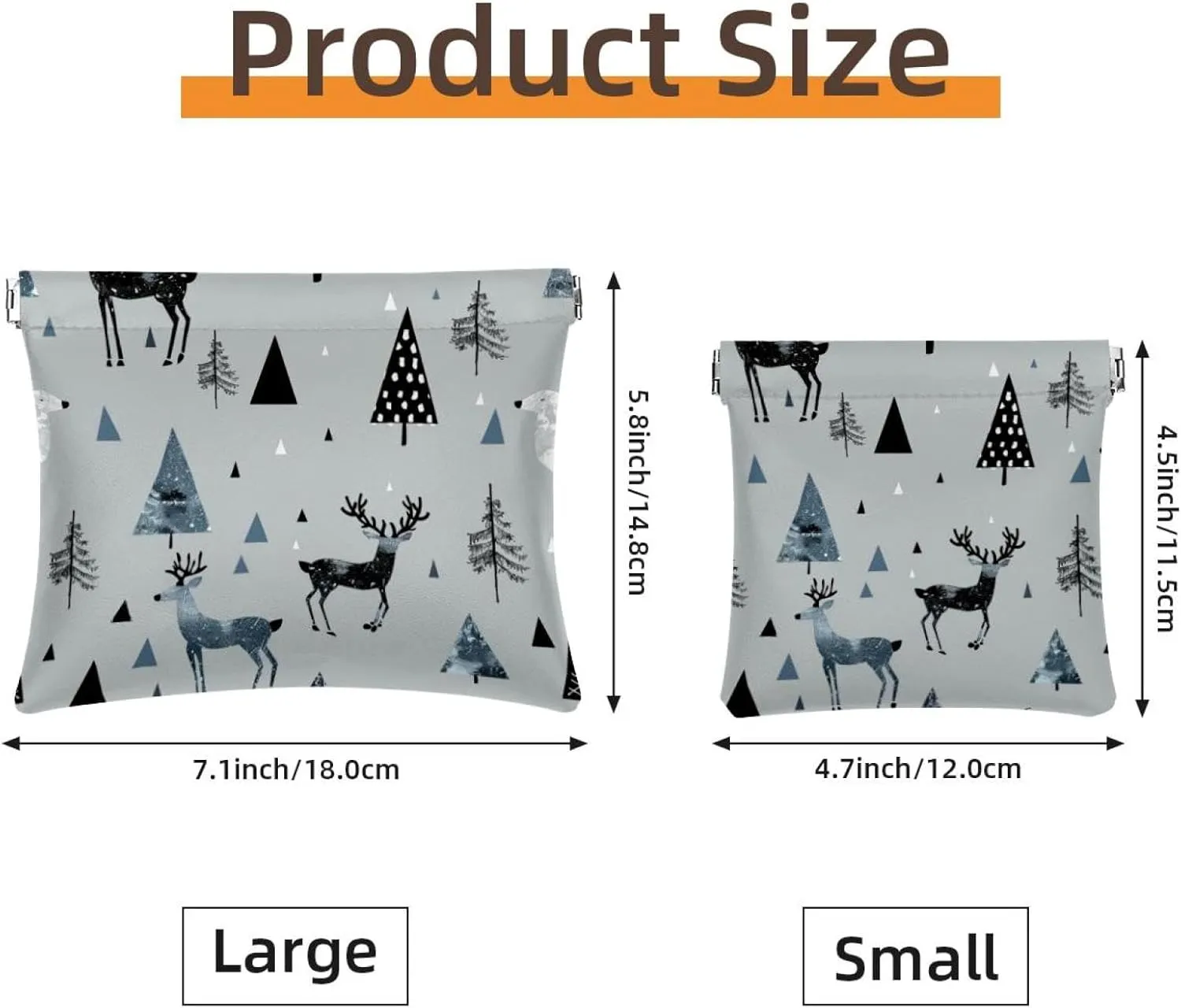 2 Piece Faux Leather Pocket Box, Small Travel Kit Storage Pouch, Portable Travel Makeup Bag for Women, Portable Squeeze Top Cosmetic Bag, Modern Abstract Forest Elk Tree Animal