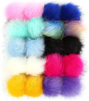 20 Pcs Colorful Faux Fur Pom Poms Balls , 4 Inch Fluffy Fur Pompoms with Elastic Loop for Knitted Hat Gloves Bags Keychains Accessories (10 Bright Colors, 2 Pcs Per Color)