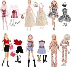 20 PCS Girl Doll Clothes & Accessories for 11.5 inch Dolls, Girl Dolls Chill Fashion Clothes Including Halter Neck Dress Houndstooth Skirt Floral Clothes Pants Denim Dress Plaid Skirt Casual Suit