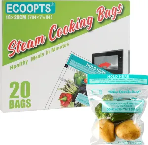 20 Steam Cooking Bags Microwave Steamer Bags for Vegetables,Potatoes and Meat (20, Medium)