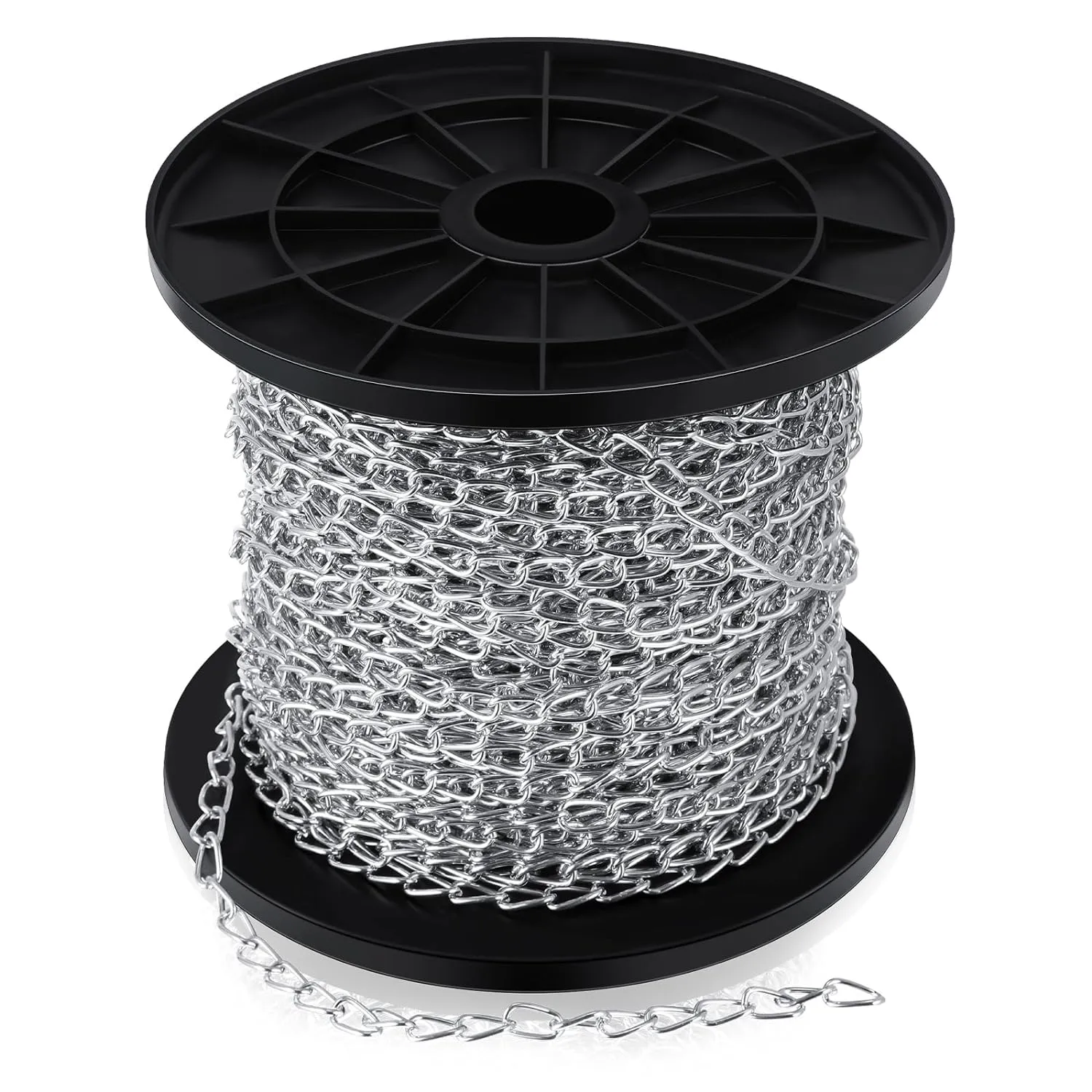 200 ft Galvanized Steel Hanging Jack Chain Metal Silver Link Chain Roll Spool for Light Fixture, Bird Feeders, Overhead Lights, Artworks, Flowerpots (1.3mm)