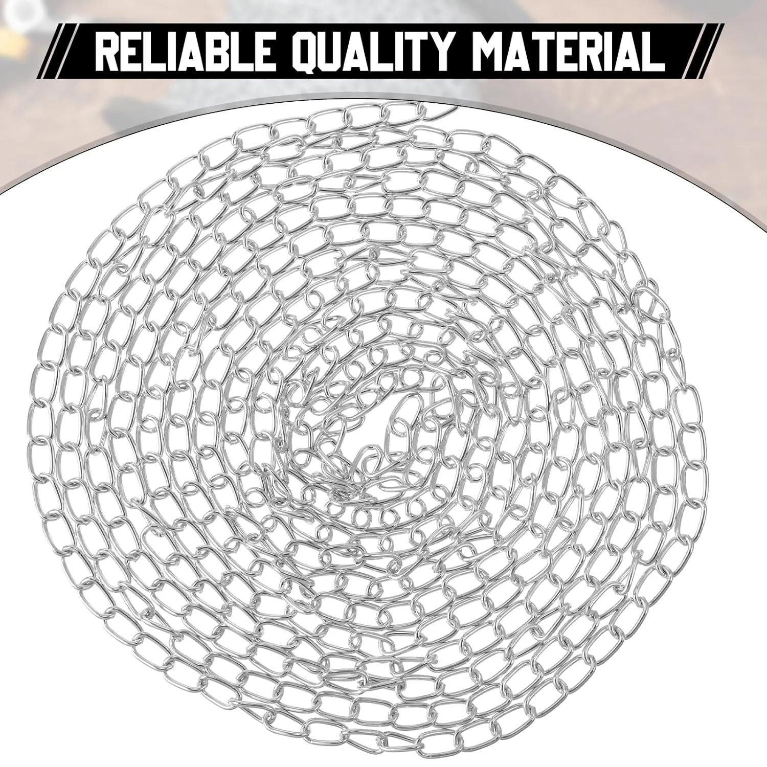 200 ft Galvanized Steel Hanging Jack Chain Metal Silver Link Chain Roll Spool for Light Fixture, Bird Feeders, Overhead Lights, Artworks, Flowerpots (1.3mm)