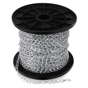 200 ft Galvanized Steel Hanging Jack Chain Metal Silver Link Chain Roll Spool for Light Fixture, Bird Feeders, Overhead Lights, Artworks, Flowerpots (1.3mm)