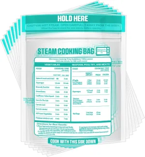 200 Pack Zipper Microwave Steam Bags Reusable Steam Cooking Bags for Vegetables Potatoes and Meat