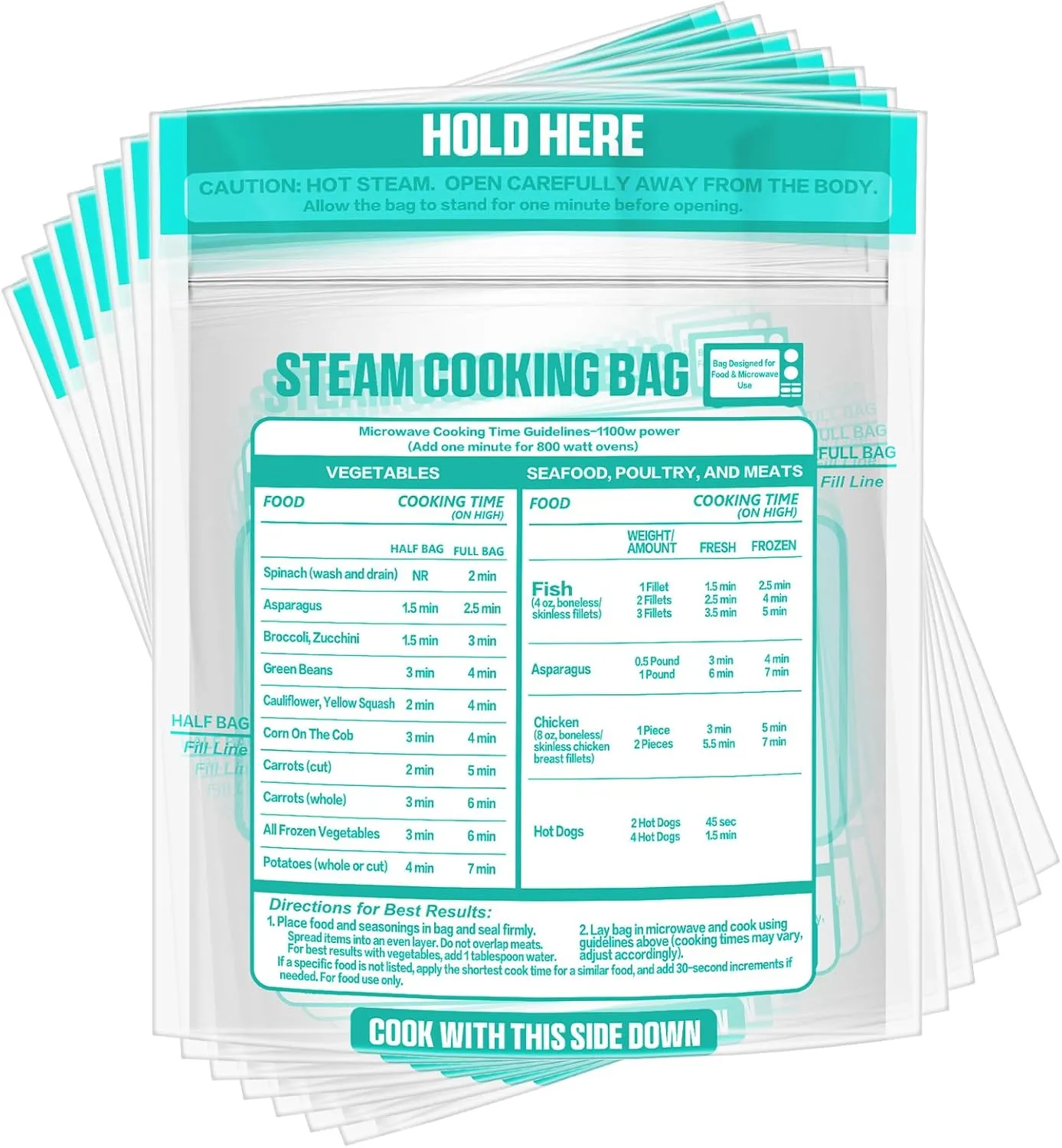 200 Pack Zipper Microwave Steam Bags Reusable Steam Cooking Bags for Vegetables Potatoes and Meat