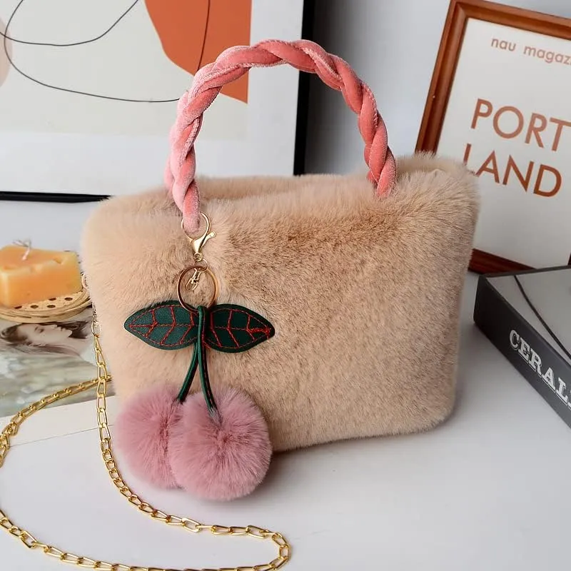 2022 New Women's Plush Shoulder Bag Stylish Fluffy Cross-body Wallet with Cute Plush Pendant Cute Soft Wallet