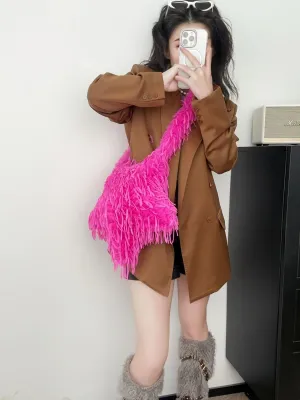 2024 New Y2K Star -shaped Bags Women's Faux Fur Fuzzy Hobo Bag Furry Crossbody Purse Grunge Bag