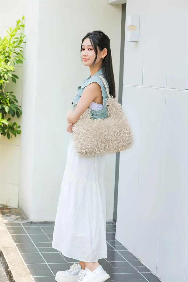 2024 Winter Women Bag Cute Tote Bags Y2k Purse Women's Shoulder Handbags Faux Fur Tote Bag Fluffy Satchel Handbags