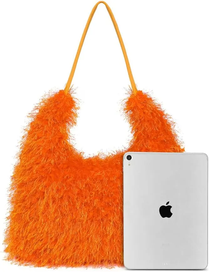 2024 Winter Women Bag Cute Tote Bags Y2k Purse Women's Shoulder Handbags Faux Fur Tote Bag Fluffy Satchel Handbags