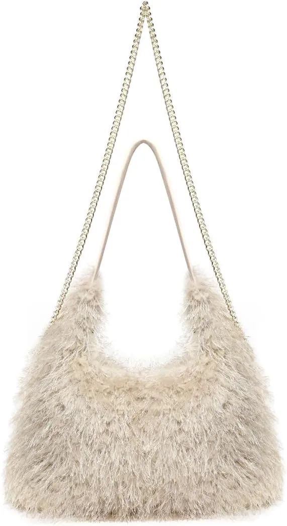 2024 Winter Women Bag Cute Tote Bags Y2k Purse Women's Shoulder Handbags Faux Fur Tote Bag Fluffy Satchel Handbags