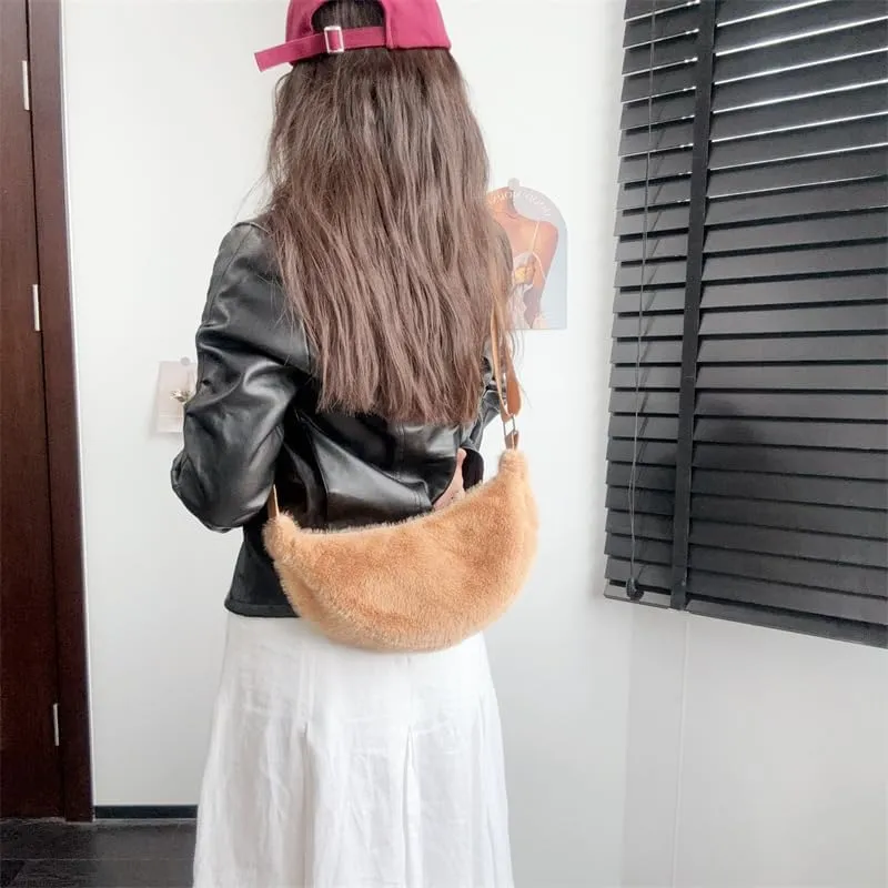 2024 Women's Plush Crossbody Dumpling Bag, Smart Casual Crossbody Shoulder Bag Y2K Purse Women's Crescent Bag