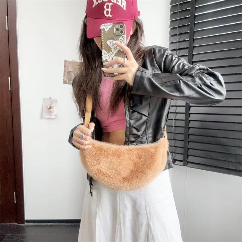 2024 Women's Plush Crossbody Dumpling Bag, Smart Casual Crossbody Shoulder Bag Y2K Purse Women's Crescent Bag