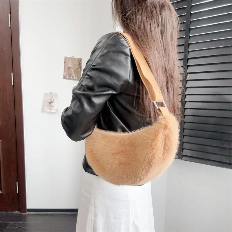 2024 Women's Plush Crossbody Dumpling Bag, Smart Casual Crossbody Shoulder Bag Y2K Purse Women's Crescent Bag