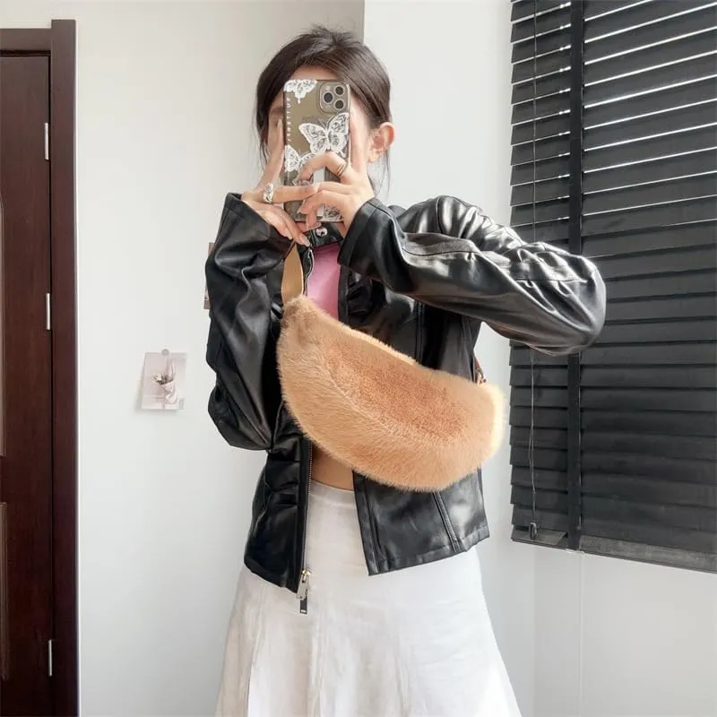 2024 Women's Plush Crossbody Dumpling Bag, Smart Casual Crossbody Shoulder Bag Y2K Purse Women's Crescent Bag