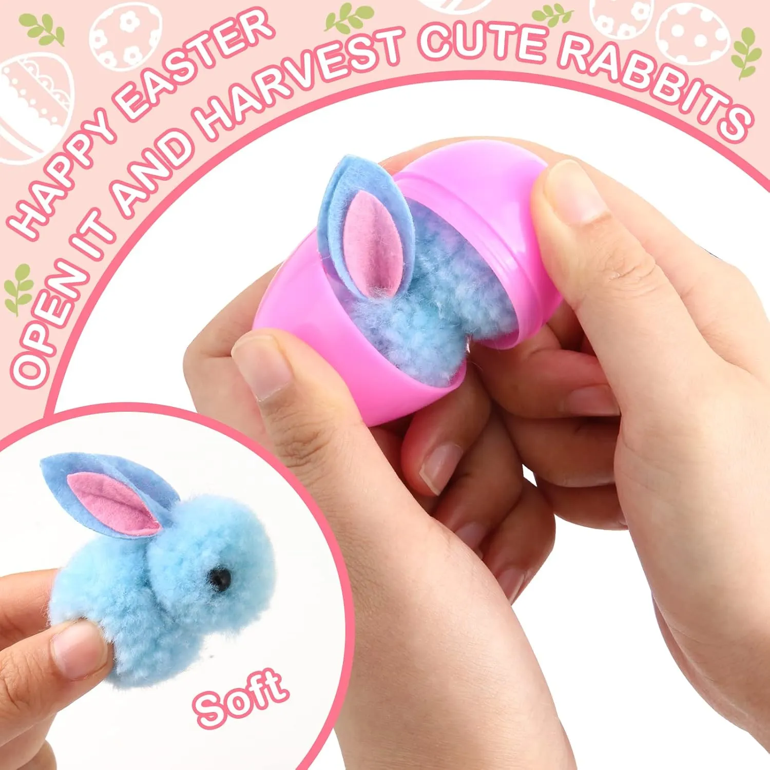 24 Pack Easter Eggs Fillers with Easter Bunny Plush, Easter Basket Stuffers for Kids Easter Eggs with Toys Inside, Easter Bunny Mini Stuffed Animal for Easter Eggs Hunts Party Favors Surprise Egg