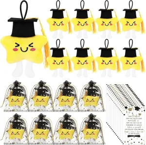 25 Sets Graduation Gift Bulk Graduation Party Favors for Guest Class of 2025 Plush Star Keychain with Cap and Organza Gift Bags Party Decor for Middle High School College Students Gift