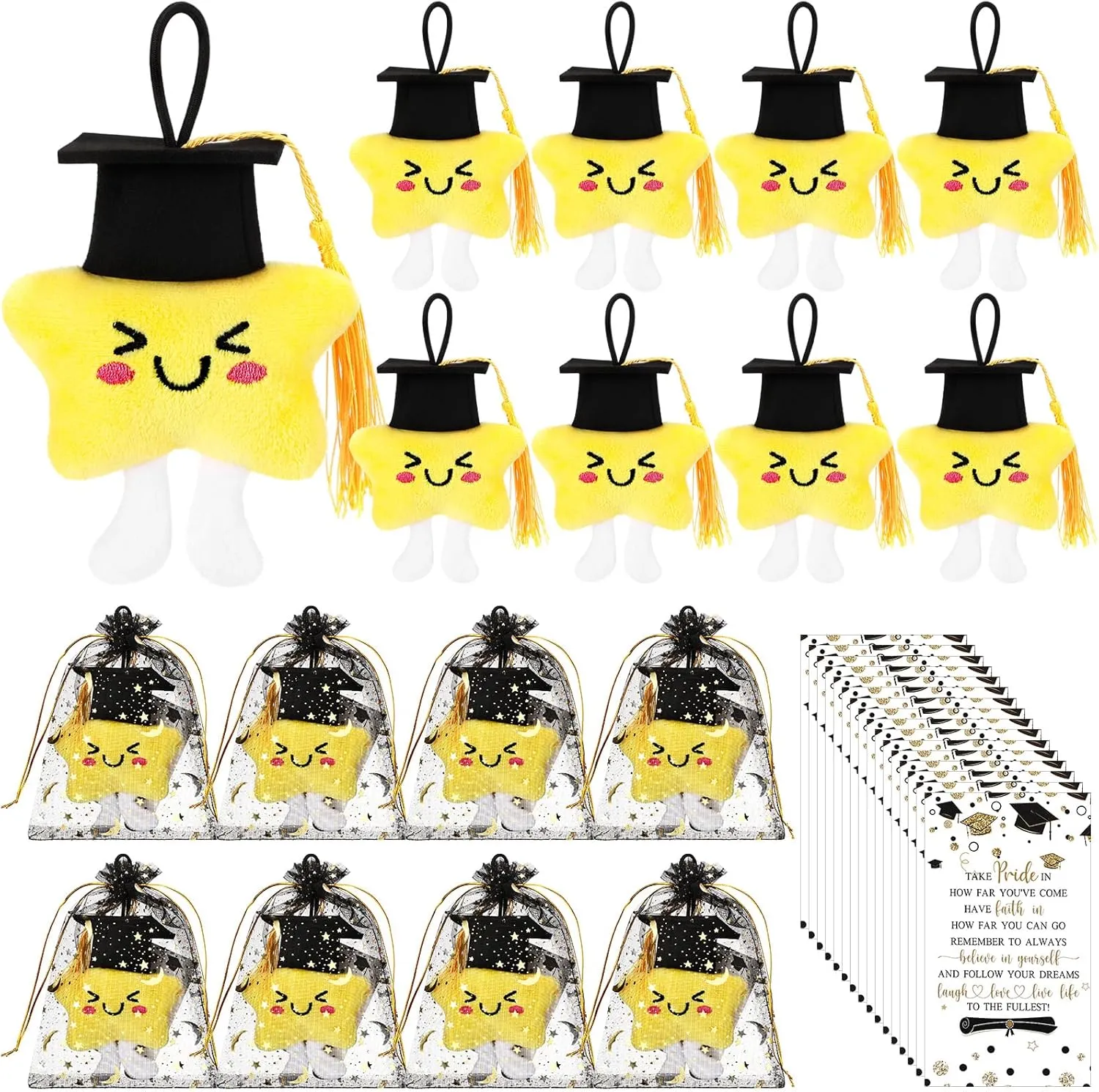 25 Sets Graduation Gift Bulk Graduation Party Favors for Guest Class of 2025 Plush Star Keychain with Cap and Organza Gift Bags Party Decor for Middle High School College Students Gift