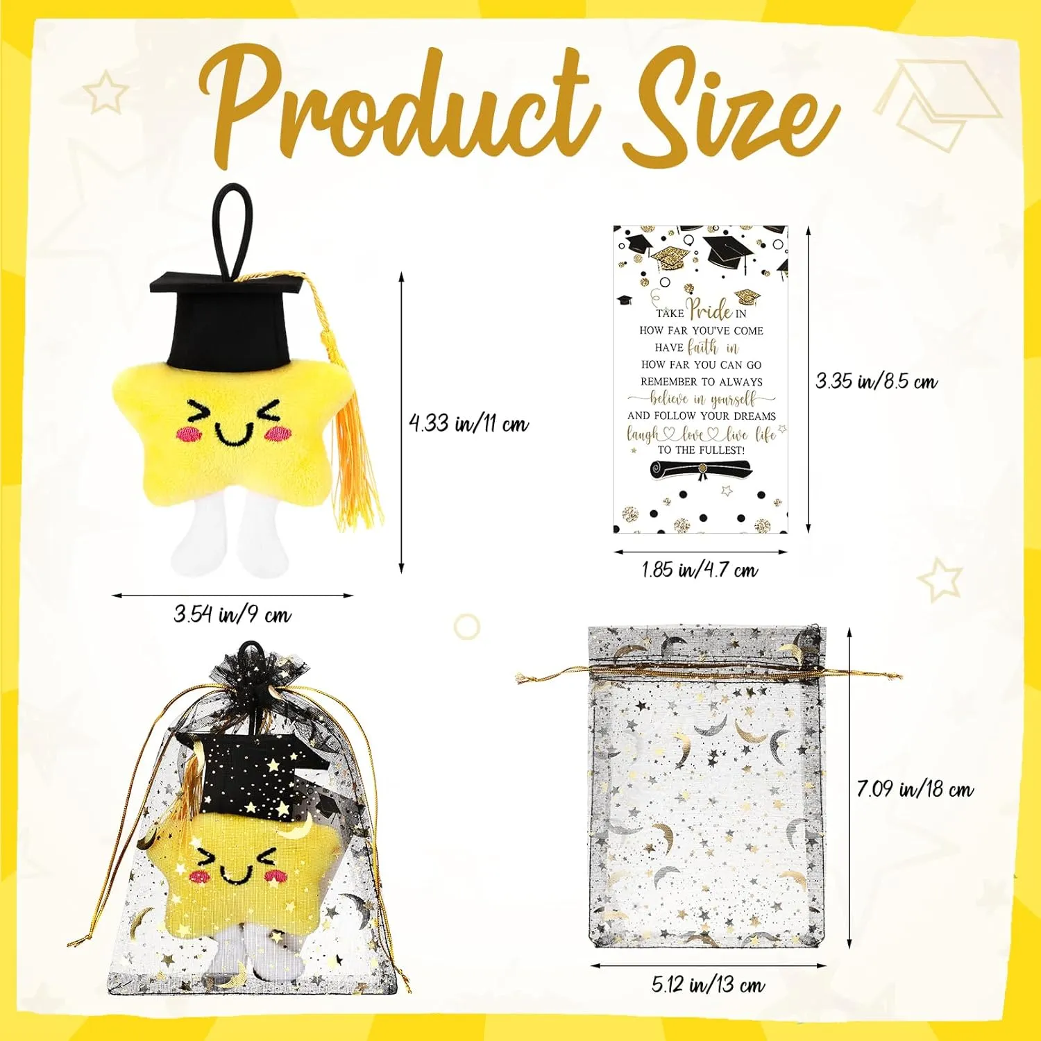 25 Sets Graduation Gift Bulk Graduation Party Favors for Guest Class of 2025 Plush Star Keychain with Cap and Organza Gift Bags Party Decor for Middle High School College Students Gift