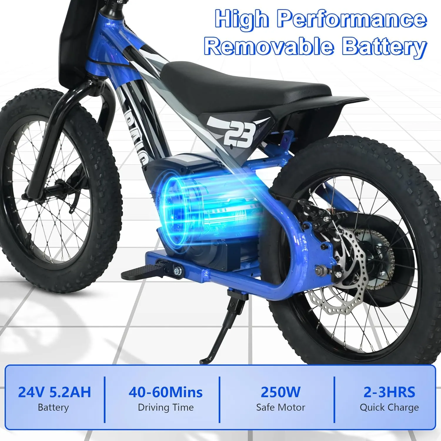 250W Electric Motorcycle for 6-12 Year Olds, Electric Dirt Bike with 16'' Inflatable Tire, 24V Detachable Battery, 15.5MPH Speed & Kickstand,Super Brushless Motor (Blue)