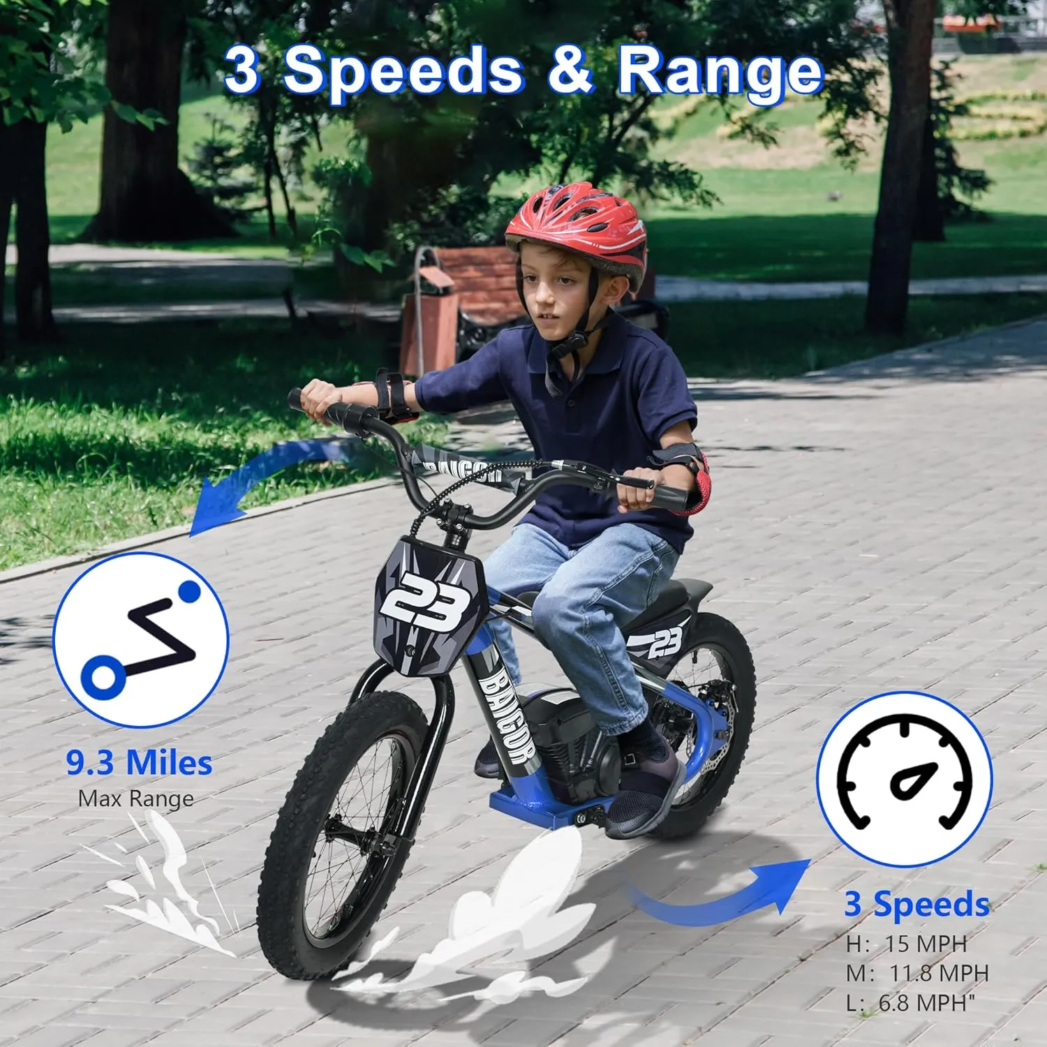 250W Electric Motorcycle for 6-12 Year Olds, Electric Dirt Bike with 16'' Inflatable Tire, 24V Detachable Battery, 15.5MPH Speed & Kickstand,Super Brushless Motor (Blue)