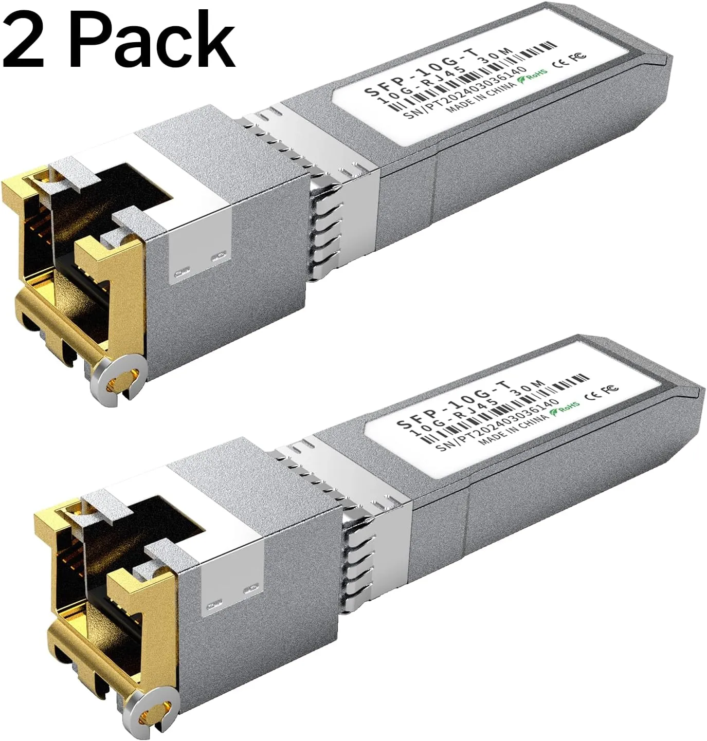 2PCS 10GBASE-T SFP  RJ45 Copper Transceiver Module, Multi-Rate 1.25G/2.5G/5G/10G up to 30m - Compatible with TP-Link, Cisco SFP-10G-T-S, Ubiquiti UF-RJ45-10G, Netgear, Broadcom, Mikrotik and More