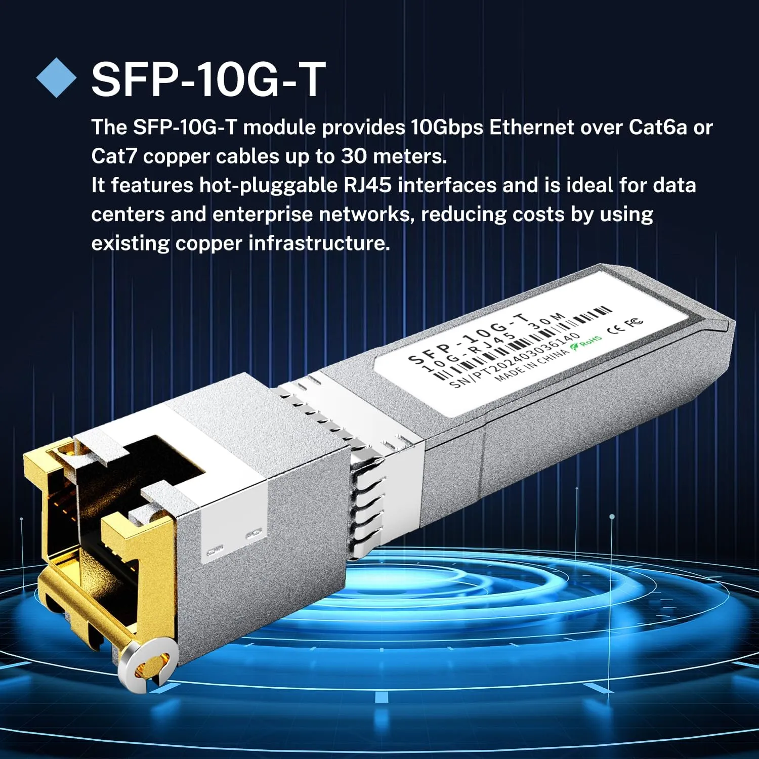 2PCS 10GBASE-T SFP  RJ45 Copper Transceiver Module, Multi-Rate 1.25G/2.5G/5G/10G up to 30m - Compatible with TP-Link, Cisco SFP-10G-T-S, Ubiquiti UF-RJ45-10G, Netgear, Broadcom, Mikrotik and More