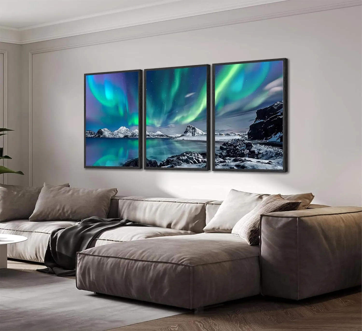 3 Pieces Modern Northern Lights Canvas Wall Art Blue and Green Aurora Scenery Painting Pictures Wall Decor Poster Print Artwork for Living Room Bedroom Bathroom Office Home Decoration Unframed