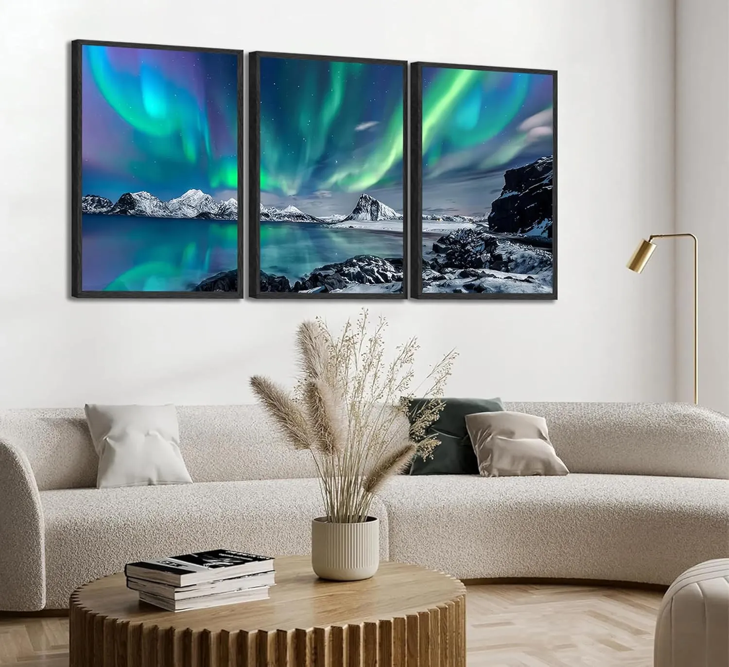 3 Pieces Modern Northern Lights Canvas Wall Art Blue and Green Aurora Scenery Painting Pictures Wall Decor Poster Print Artwork for Living Room Bedroom Bathroom Office Home Decoration Unframed