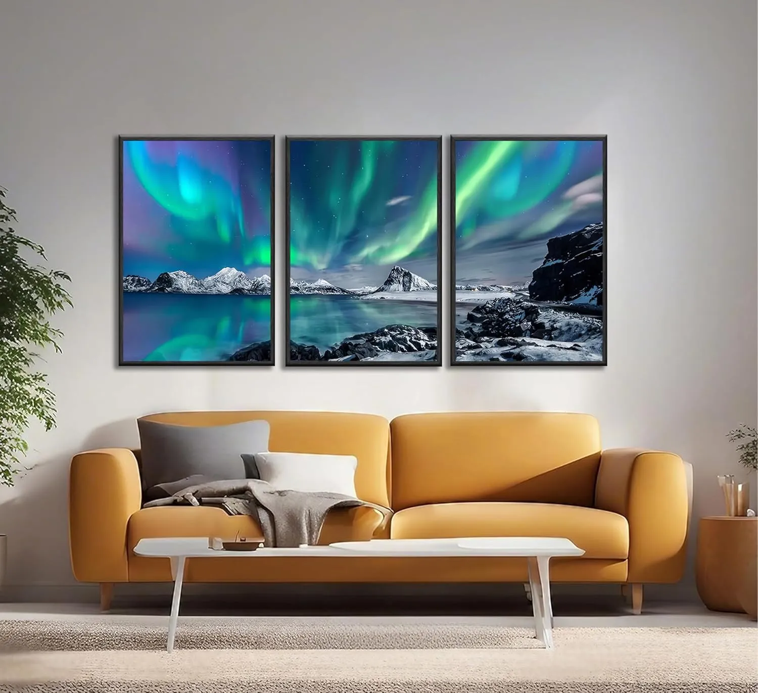 3 Pieces Modern Northern Lights Canvas Wall Art Blue and Green Aurora Scenery Painting Pictures Wall Decor Poster Print Artwork for Living Room Bedroom Bathroom Office Home Decoration Unframed
