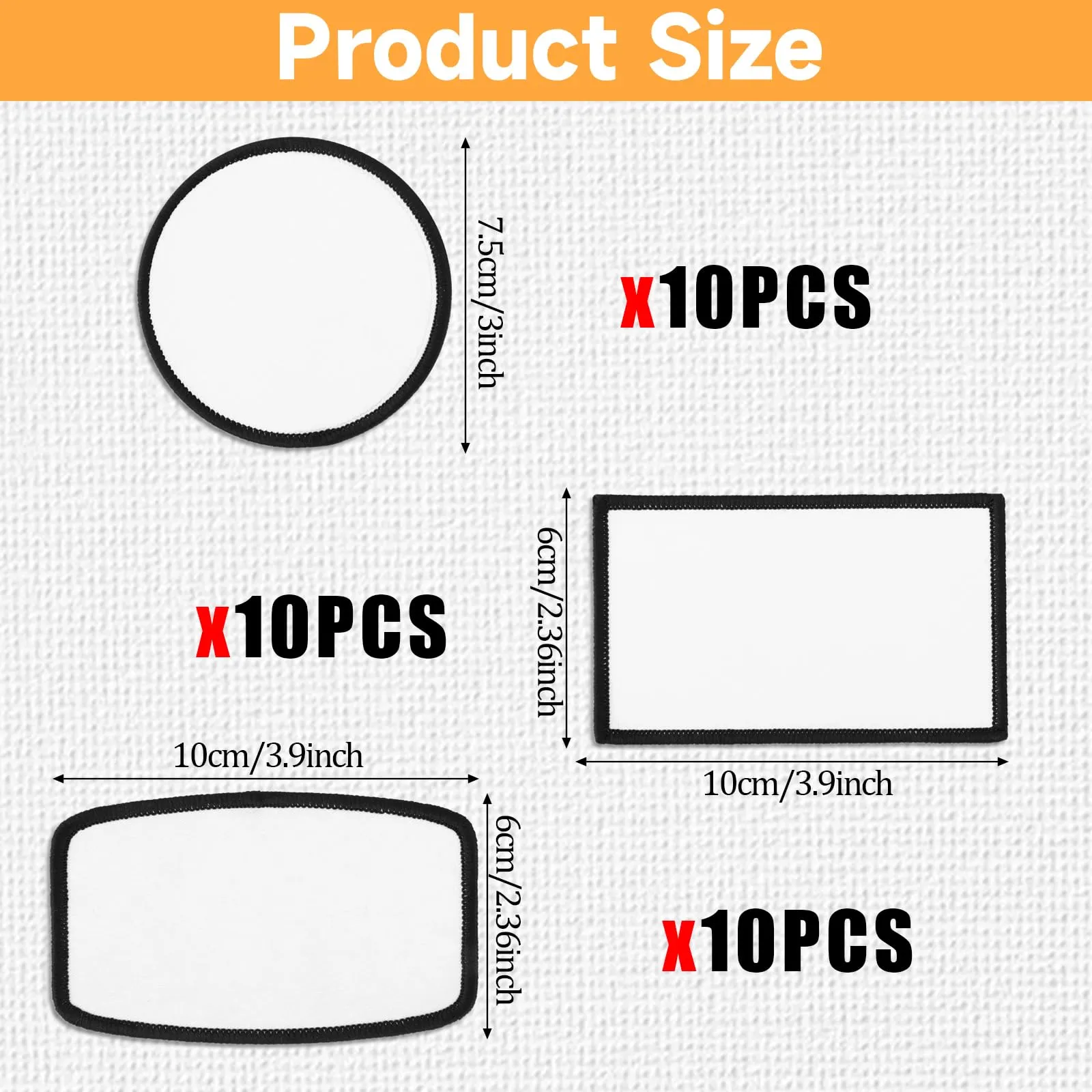 30 Pcs Fabric Iron-on Blank Patches with Black Border Sublimation Blanks Patches Blank Sublimation Hat Patches for DIY Crafts Clothes Caps T-Shirt Bags Backpack Uniforms(3 Shapes)