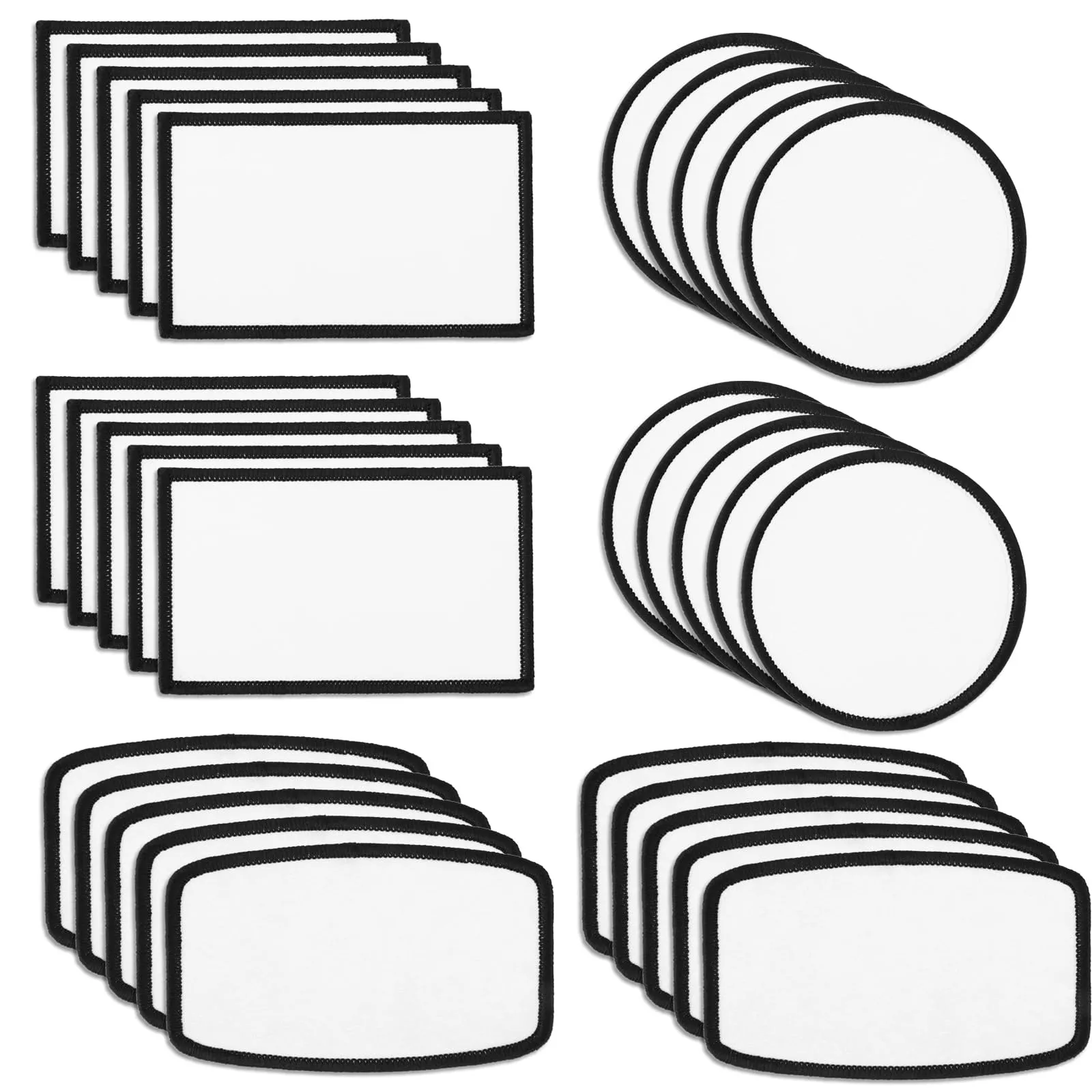 30 Pcs Fabric Iron-on Blank Patches with Black Border Sublimation Blanks Patches Blank Sublimation Hat Patches for DIY Crafts Clothes Caps T-Shirt Bags Backpack Uniforms(3 Shapes)