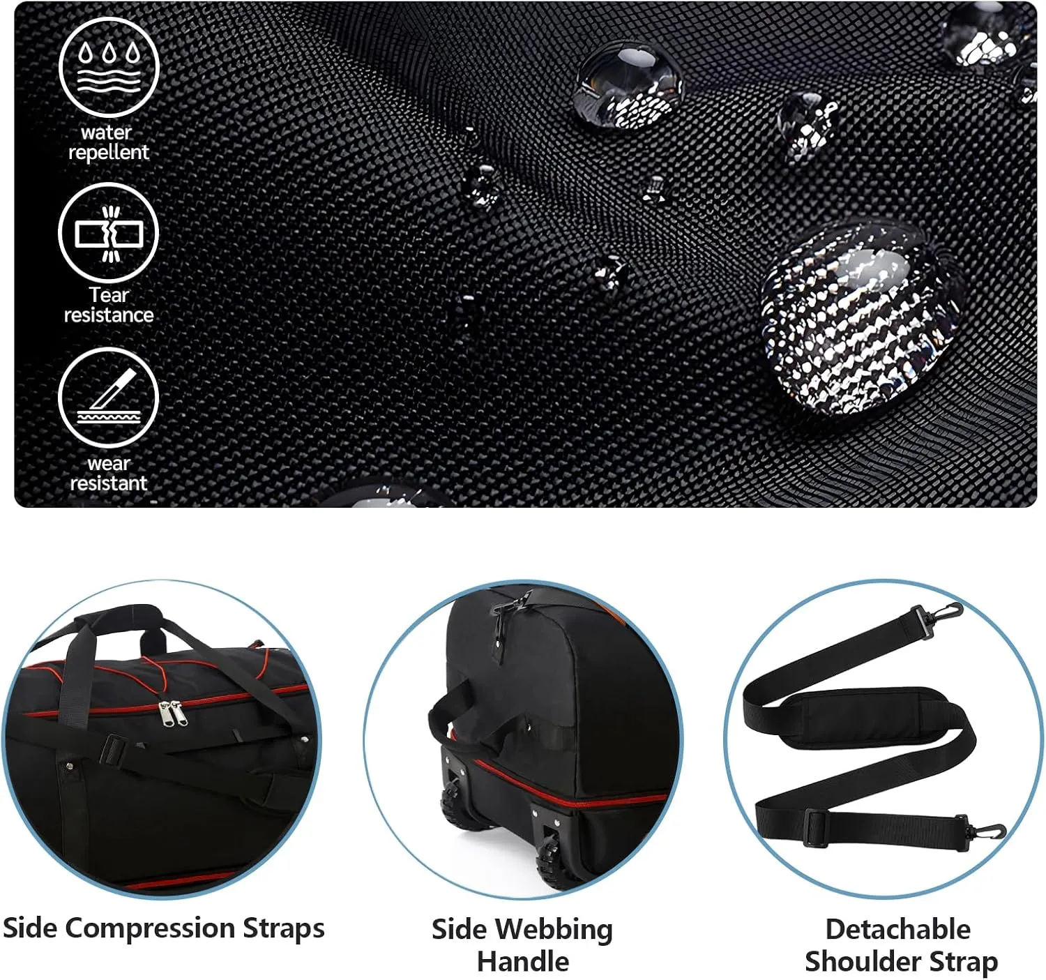 32" Soft-Sided Wheeled Luggage Bag,110L Expandable 140L Rolling Duffle Bag,Foldable Large Travel Bags with 2 Wheels,No Telescope Handle,Black-red