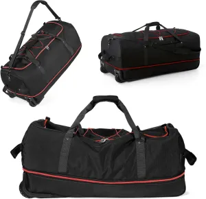 32" Soft-Sided Wheeled Luggage Bag,110L Expandable 140L Rolling Duffle Bag,Foldable Large Travel Bags with 2 Wheels,No Telescope Handle,Black-red