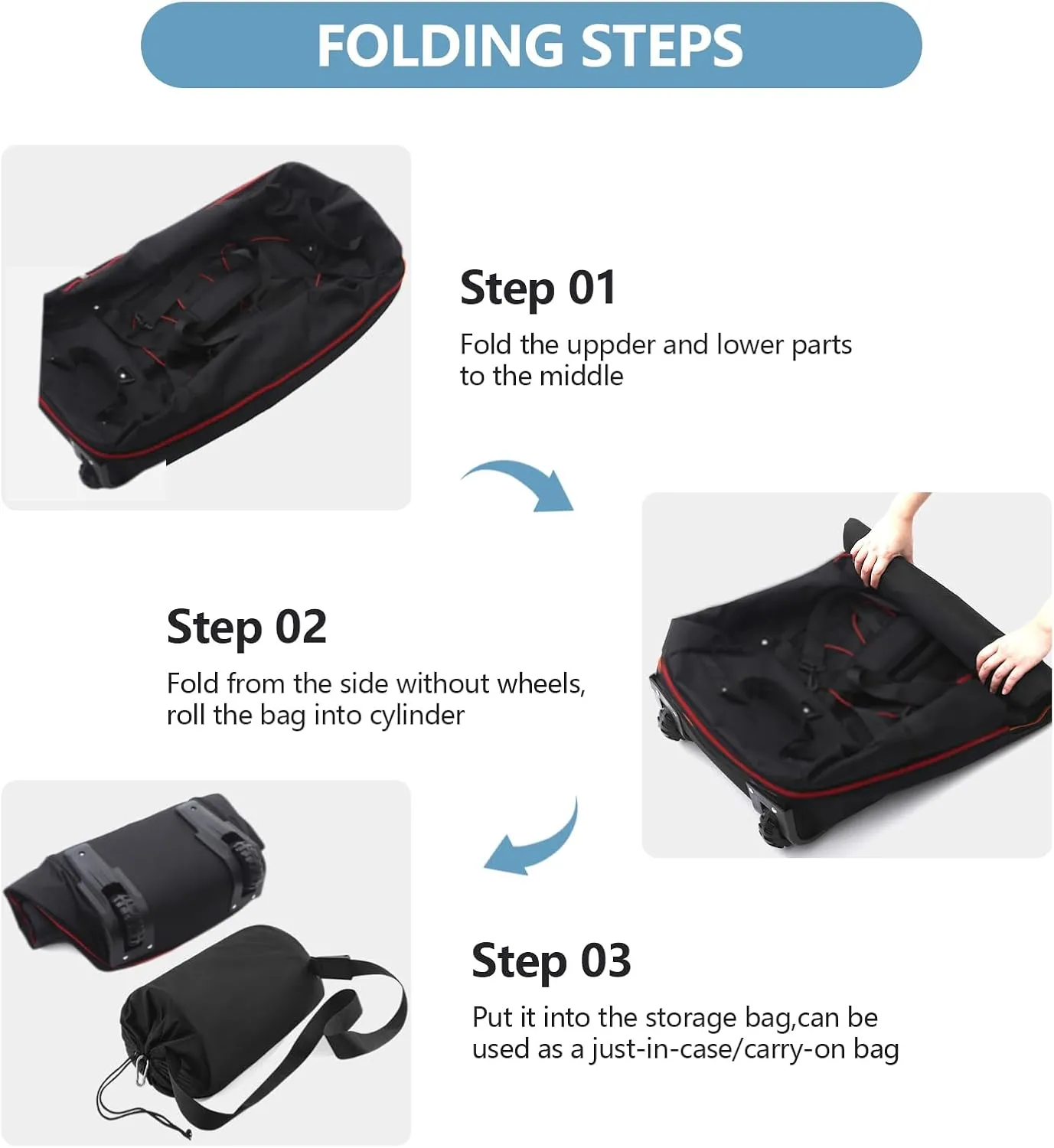 32" Soft-Sided Wheeled Luggage Bag,110L Expandable 140L Rolling Duffle Bag,Foldable Large Travel Bags with 2 Wheels,No Telescope Handle,Black-red