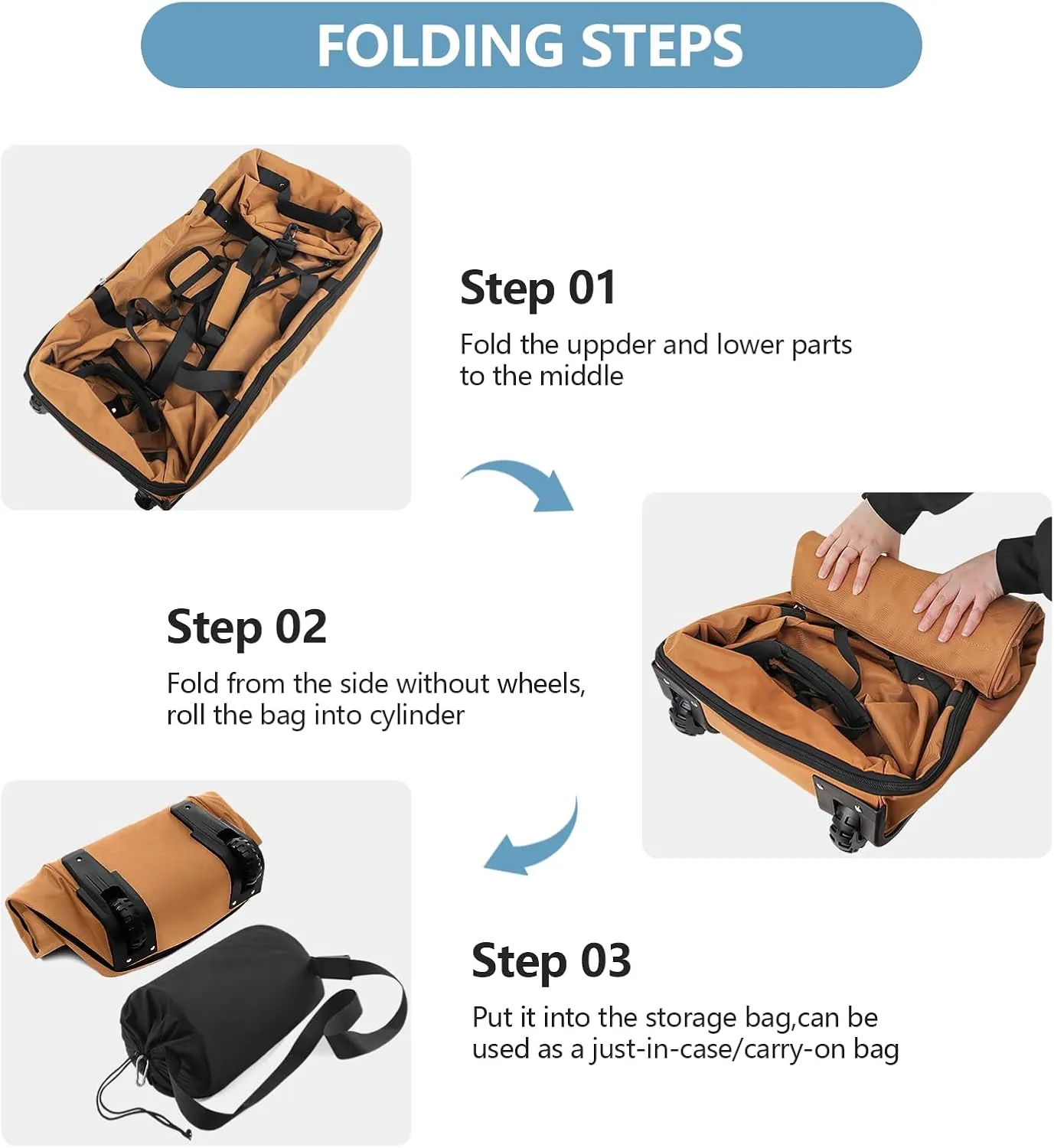 32" Soft-Sided Wheeled Luggage Bag,110L Expandable 140L Rolling Duffle Bag,Foldable Large Travel Bags with 2 Wheels,No Telescope Handle,Brown