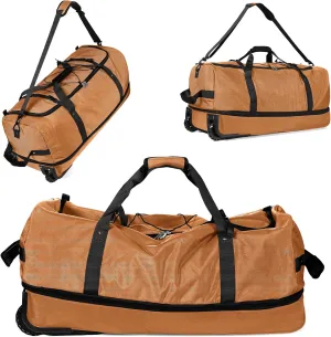 32" Soft-Sided Wheeled Luggage Bag,110L Expandable 140L Rolling Duffle Bag,Foldable Large Travel Bags with 2 Wheels,No Telescope Handle,Brown