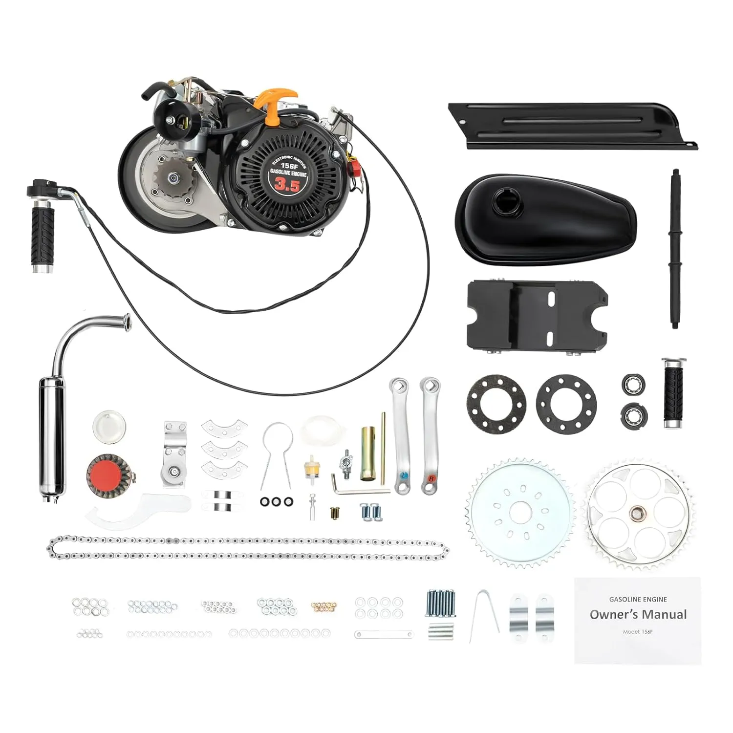 3HP 4-Stroke 100CC Petrol Powered Bicycle Motor Kit, Gas Petrol Motorized Bike Conversion Kit, Single Cylinder Air-Cooling Motorized Bike Motor Kit