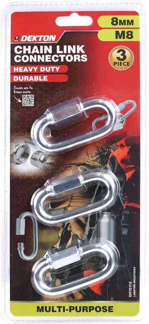 3pc Chain Link Connector 8mm- Heavy-Duty Metal Links| Ideal for Securing Chains and Ropes| Rust-Resistant Finish| Perfect for Outdoor, Industrial Applications| High Strength, Durable, Versatile