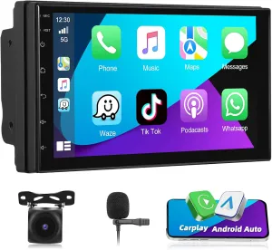 [4 64G] Android 13 Car Stereo Radio 7" IPS Touch Screen Bluetooth Audio with Wireless CarPlay & Android Auto Bluetooth GPS Navigation Mirror Link WiFi FM AM RDS AHD Backup Camera MIC