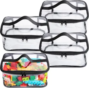 4 Pack Clear Makeup Bag Zipper Waterproof Travel Storage Carry Pouch Zippered Bag Organizers for Travel, Bathroom, College Dorms, Closet Organizers, Christmas Decorations, Toy Storage with Handles