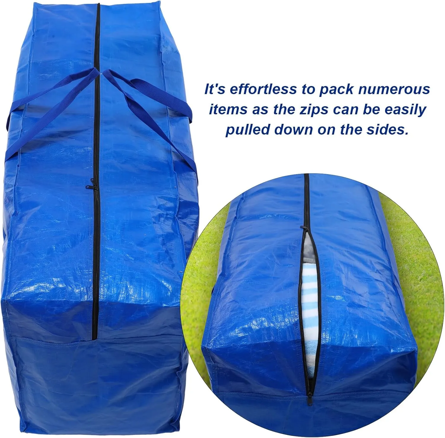 4 Pcs 66 Gallon Large Moving Bags with Zipper and Handles Foldable Storage Duffle Bags Heavy Duty Extra Large Totes for College Dorm Travel Clothes Blankets Bedding Moving(Blue)