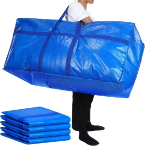4 Pcs 66 Gallon Large Moving Bags with Zipper and Handles Foldable Storage Duffle Bags Heavy Duty Extra Large Totes for College Dorm Travel Clothes Blankets Bedding Moving(Blue)