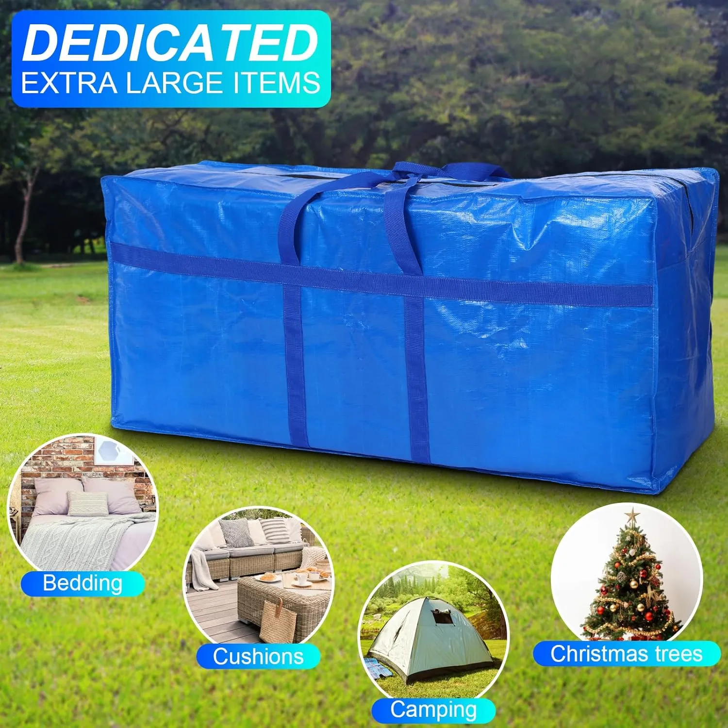 4 Pcs 66 Gallon Large Moving Bags with Zipper and Handles Foldable Storage Duffle Bags Heavy Duty Extra Large Totes for College Dorm Travel Clothes Blankets Bedding Moving(Blue)