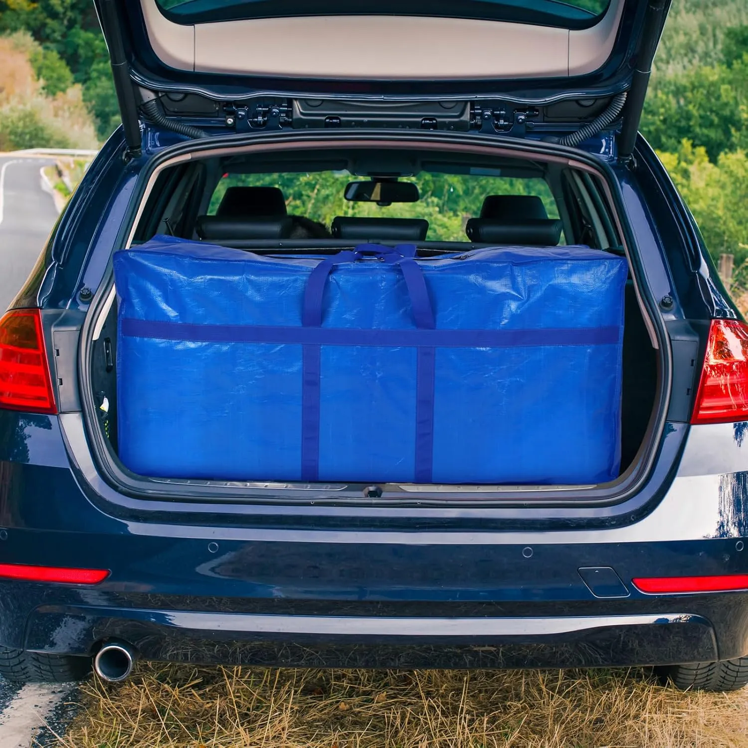4 Pcs 66 Gallon Large Moving Bags with Zipper and Handles Foldable Storage Duffle Bags Heavy Duty Extra Large Totes for College Dorm Travel Clothes Blankets Bedding Moving(Blue)