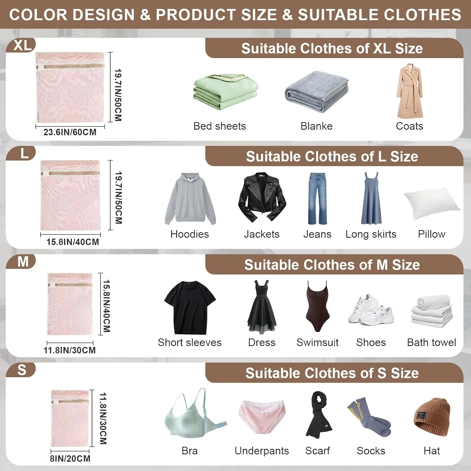 4-Piece Durable Organic Cotton Mesh Laundry Bags with Sturdy Zippers and Breathable Mesh are Delicate Laundry Bags for Underwear, Clothes, Pants and Socks