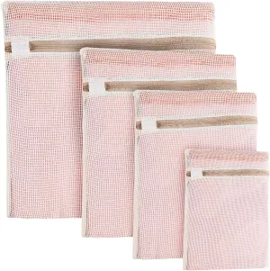 4-Piece Durable Organic Cotton Mesh Laundry Bags with Sturdy Zippers and Breathable Mesh are Delicate Laundry Bags for Underwear, Clothes, Pants and Socks